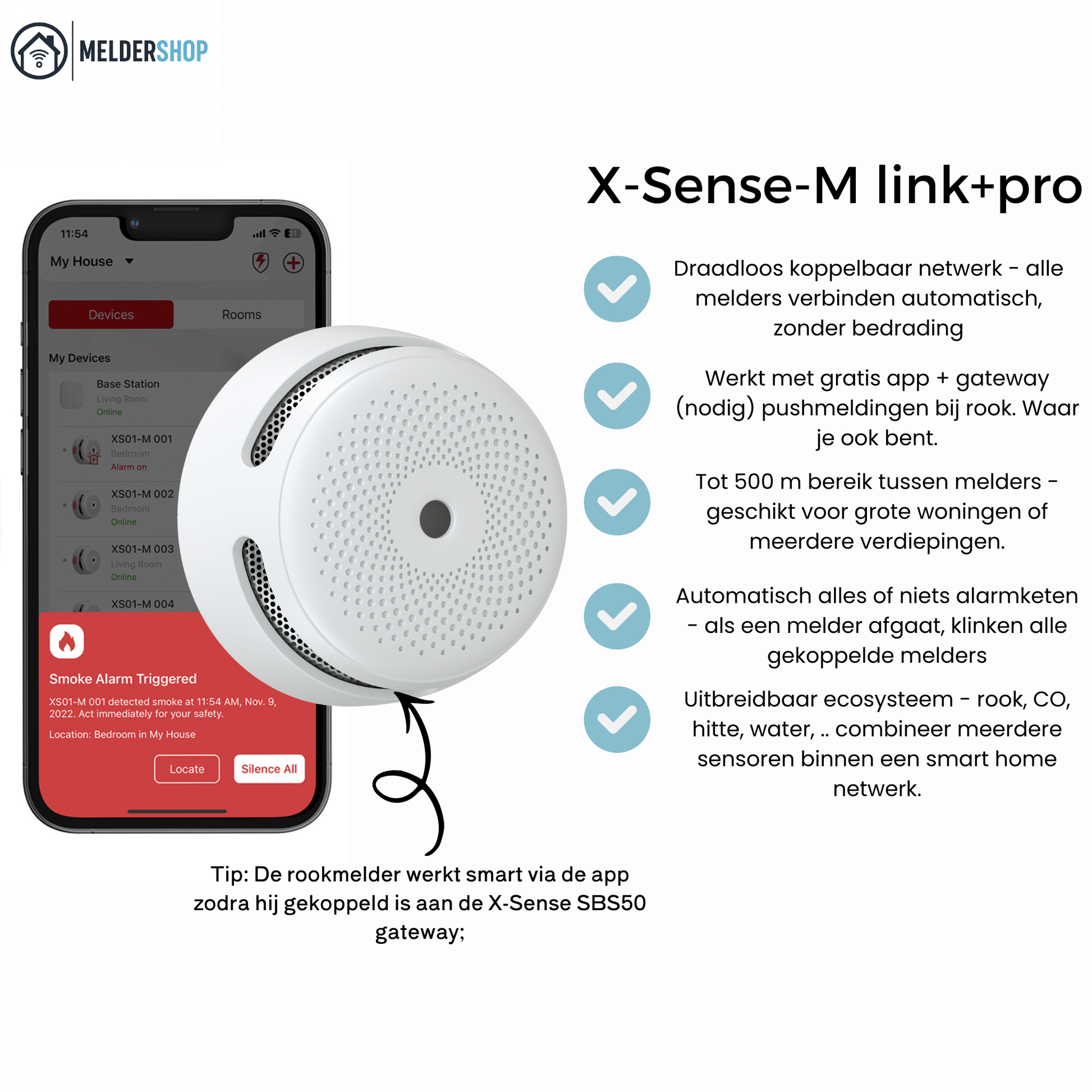 X-Sense XS01-M Slimme Rookmelder – Draadloos Koppelbaar en Wi-Fi Compatibel