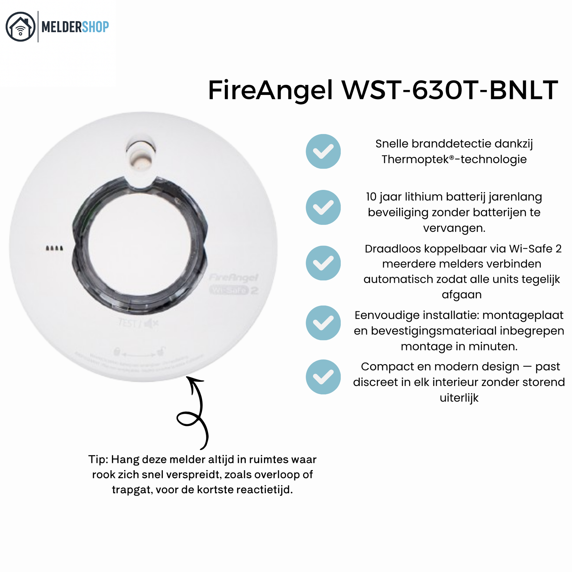 FireAngel WST-630T-BNLT draadloos koppelbare rookmelder 10 jaar lithium batterij