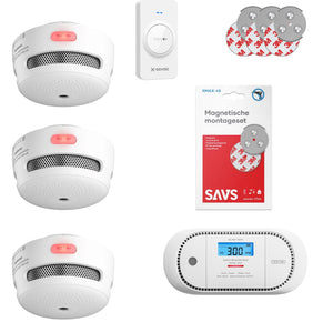 X-Sense Complete Veiligheidspakket – 3 Slimme Rookmelders + CO-Melder + Afstandsbediening + Magnetische Montage
